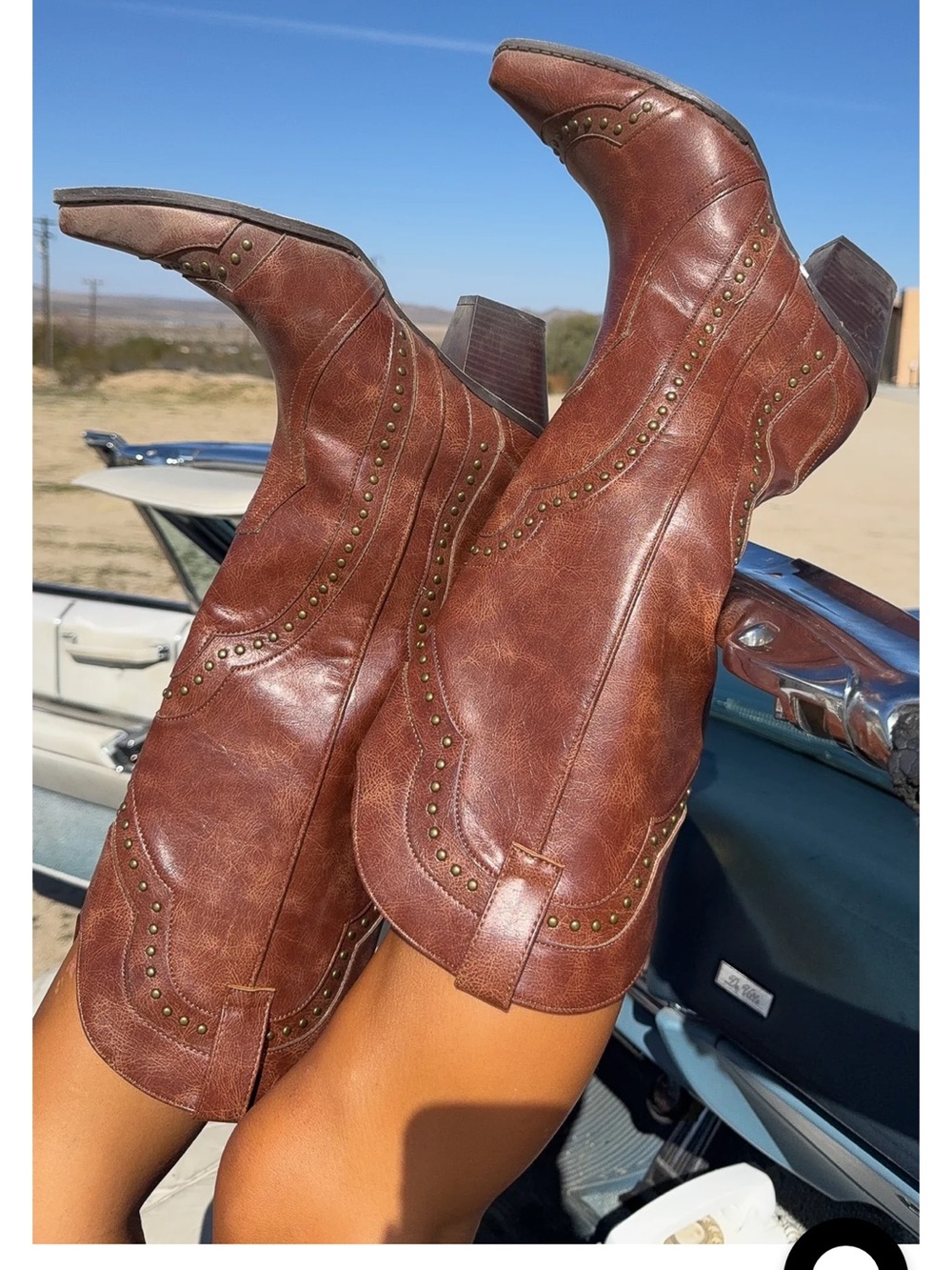 White Fox Boutique Brown Studded Western Knee-High Boot